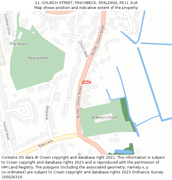 21, CHURCH STREET, PINCHBECK, SPALDING, PE11 3UA: Location map and indicative extent of plot