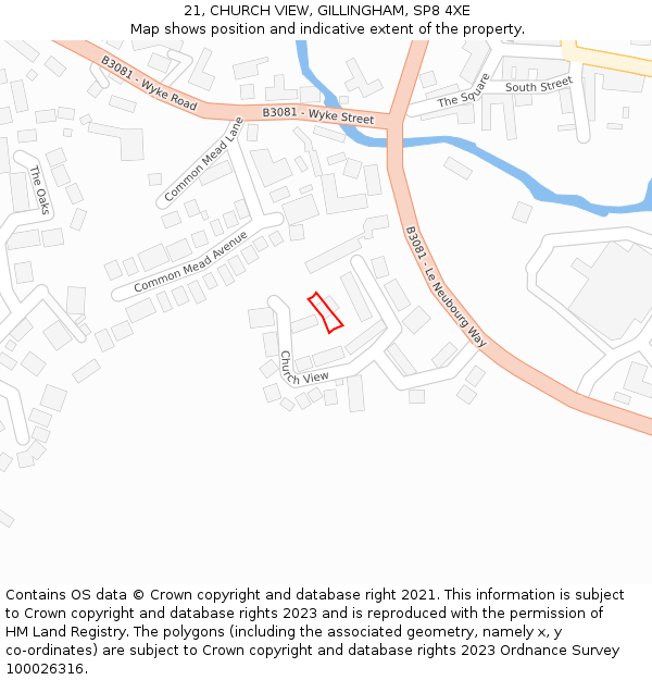 21, CHURCH VIEW, GILLINGHAM, SP8 4XE: Location map and indicative extent of plot