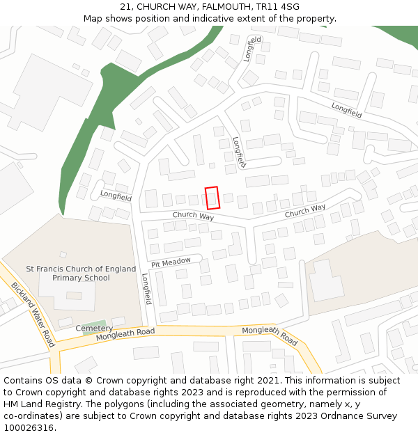 21, CHURCH WAY, FALMOUTH, TR11 4SG: Location map and indicative extent of plot