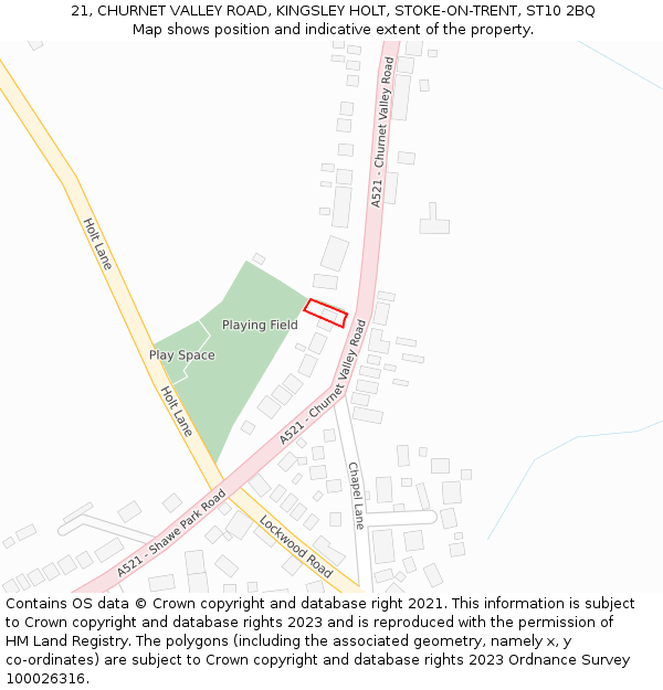 21, CHURNET VALLEY ROAD, KINGSLEY HOLT, STOKE-ON-TRENT, ST10 2BQ: Location map and indicative extent of plot