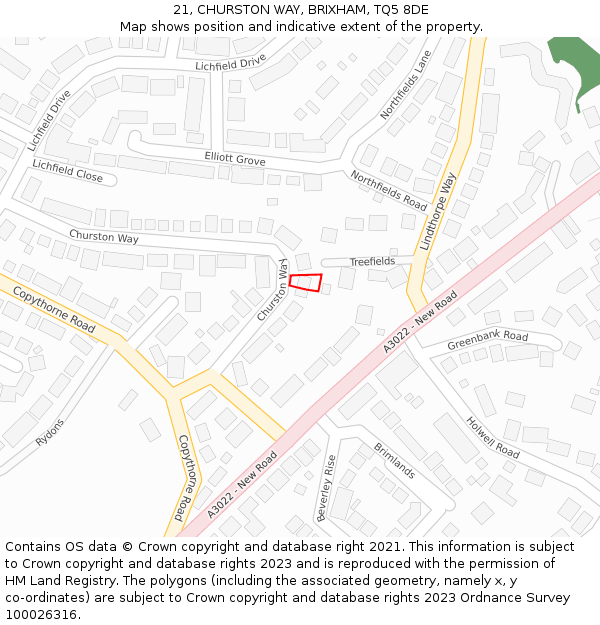 21, CHURSTON WAY, BRIXHAM, TQ5 8DE: Location map and indicative extent of plot