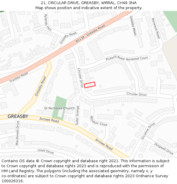 21, CIRCULAR DRIVE, GREASBY, WIRRAL, CH49 3NA: Location map and indicative extent of plot