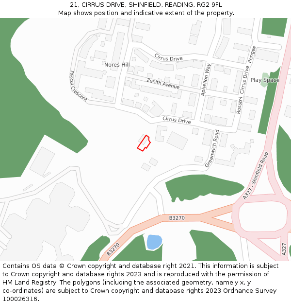 21, CIRRUS DRIVE, SHINFIELD, READING, RG2 9FL: Location map and indicative extent of plot