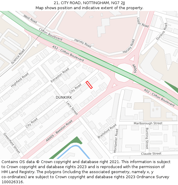 21, CITY ROAD, NOTTINGHAM, NG7 2JJ: Location map and indicative extent of plot