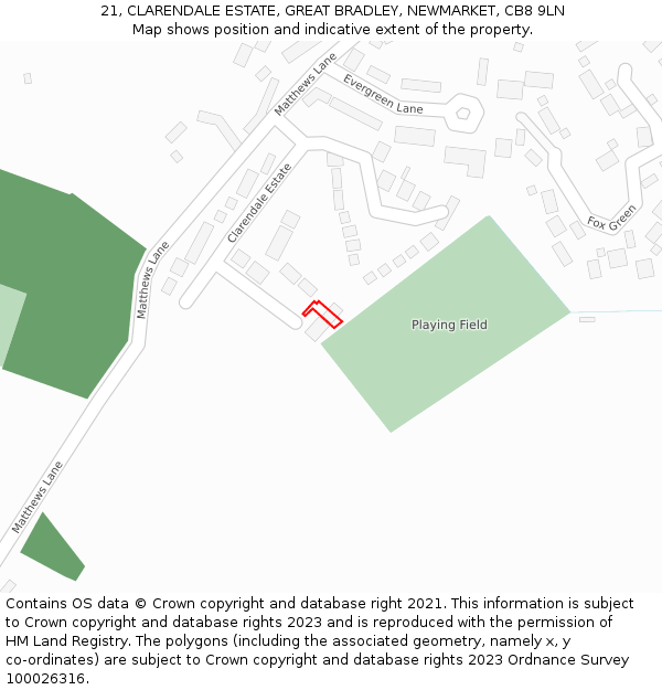 21, CLARENDALE ESTATE, GREAT BRADLEY, NEWMARKET, CB8 9LN: Location map and indicative extent of plot