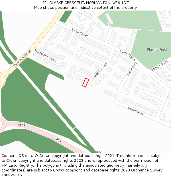 21, CLARKE CRESCENT, NORMANTON, WF6 1DZ: Location map and indicative extent of plot