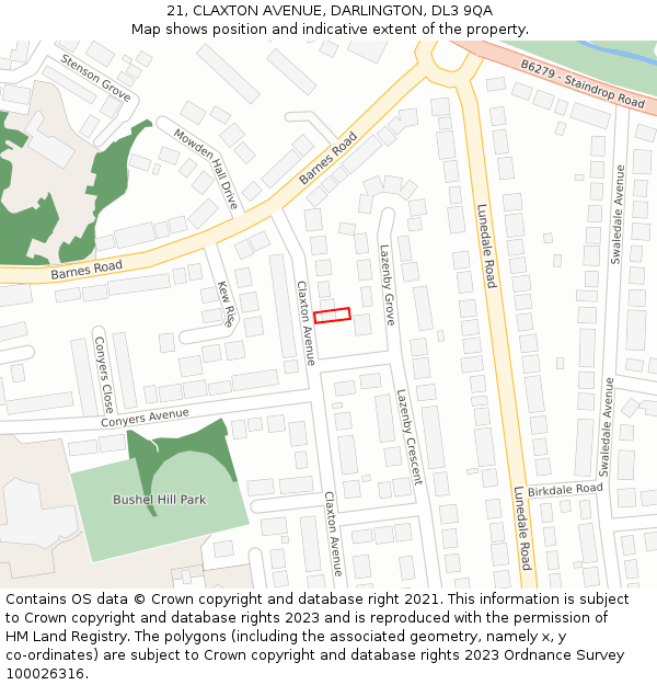 21, CLAXTON AVENUE, DARLINGTON, DL3 9QA: Location map and indicative extent of plot