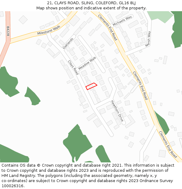 21, CLAYS ROAD, SLING, COLEFORD, GL16 8LJ: Location map and indicative extent of plot