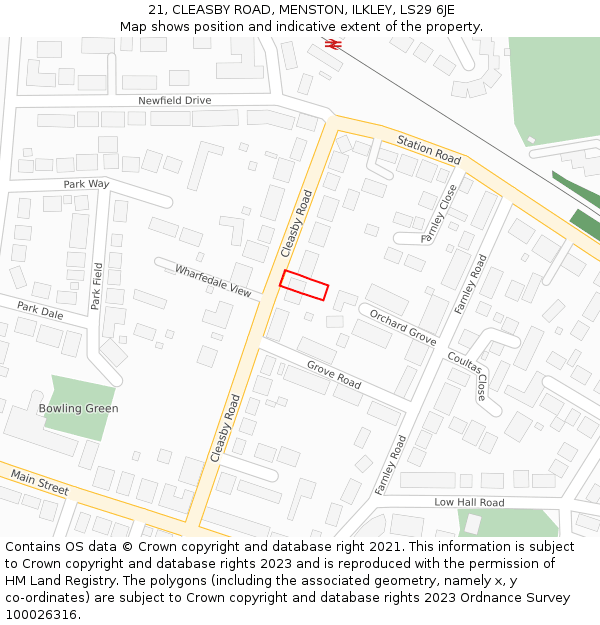 21, CLEASBY ROAD, MENSTON, ILKLEY, LS29 6JE: Location map and indicative extent of plot