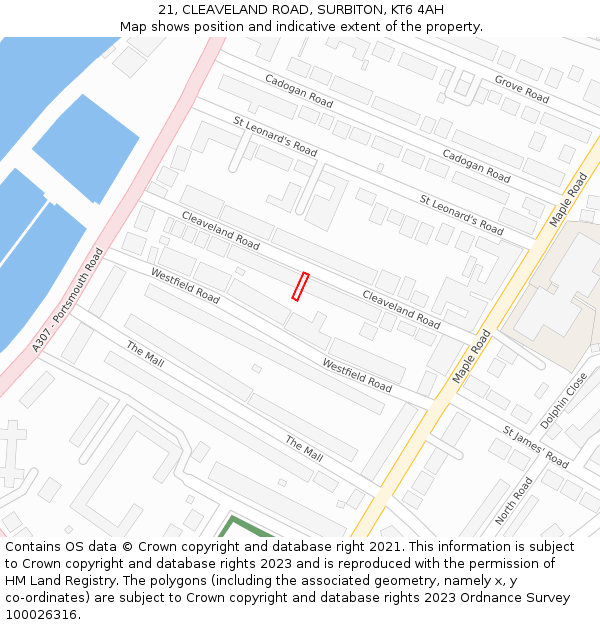 21, CLEAVELAND ROAD, SURBITON, KT6 4AH: Location map and indicative extent of plot