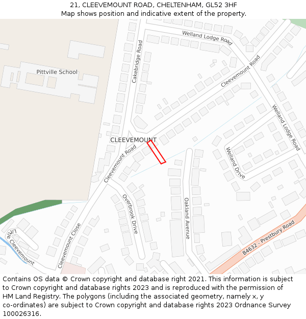 21, CLEEVEMOUNT ROAD, CHELTENHAM, GL52 3HF: Location map and indicative extent of plot