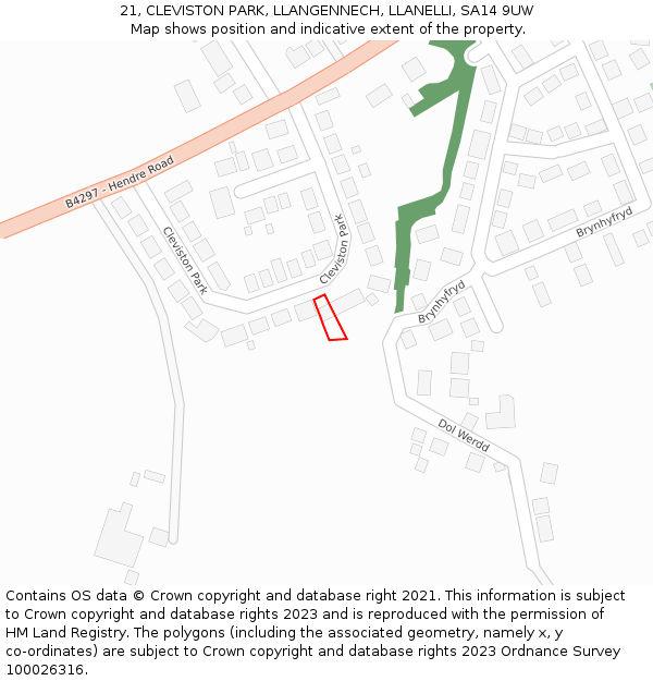 21, CLEVISTON PARK, LLANGENNECH, LLANELLI, SA14 9UW: Location map and indicative extent of plot