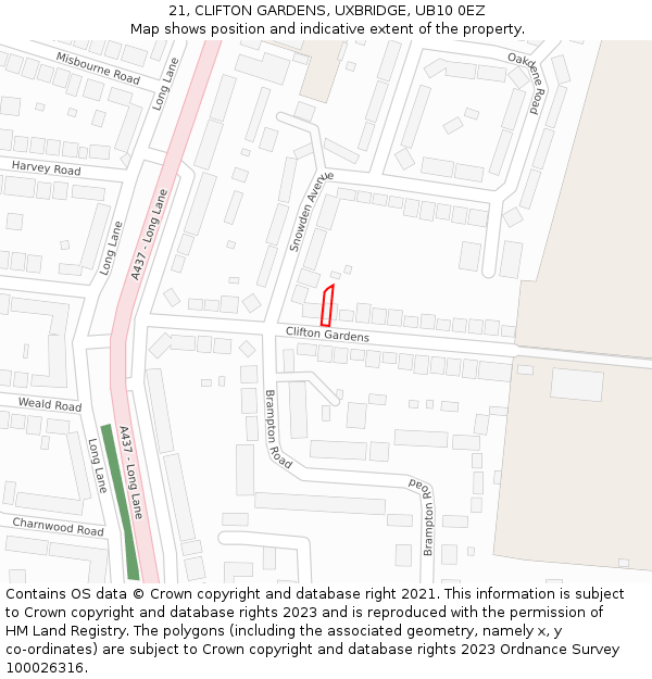 21, CLIFTON GARDENS, UXBRIDGE, UB10 0EZ: Location map and indicative extent of plot