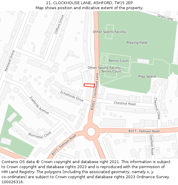 21, CLOCKHOUSE LANE, ASHFORD, TW15 2EP: Location map and indicative extent of plot