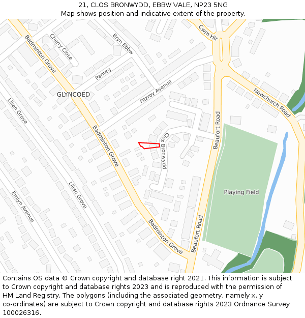 21, CLOS BRONWYDD, EBBW VALE, NP23 5NG: Location map and indicative extent of plot