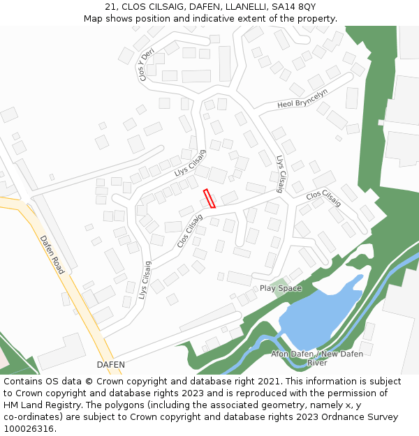 21, CLOS CILSAIG, DAFEN, LLANELLI, SA14 8QY: Location map and indicative extent of plot