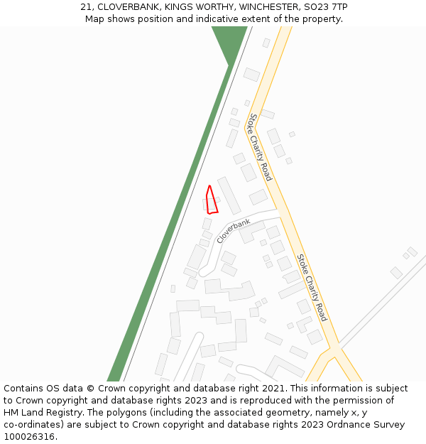 21, CLOVERBANK, KINGS WORTHY, WINCHESTER, SO23 7TP: Location map and indicative extent of plot