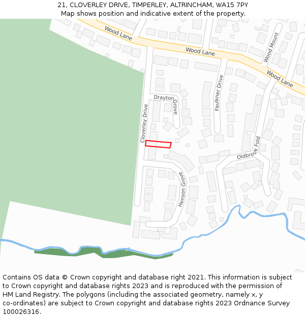 21, CLOVERLEY DRIVE, TIMPERLEY, ALTRINCHAM, WA15 7PY: Location map and indicative extent of plot