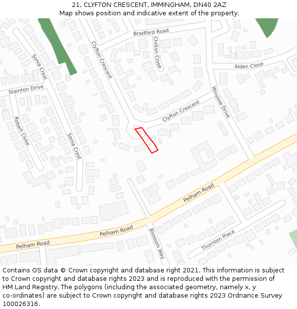 21, CLYFTON CRESCENT, IMMINGHAM, DN40 2AZ: Location map and indicative extent of plot