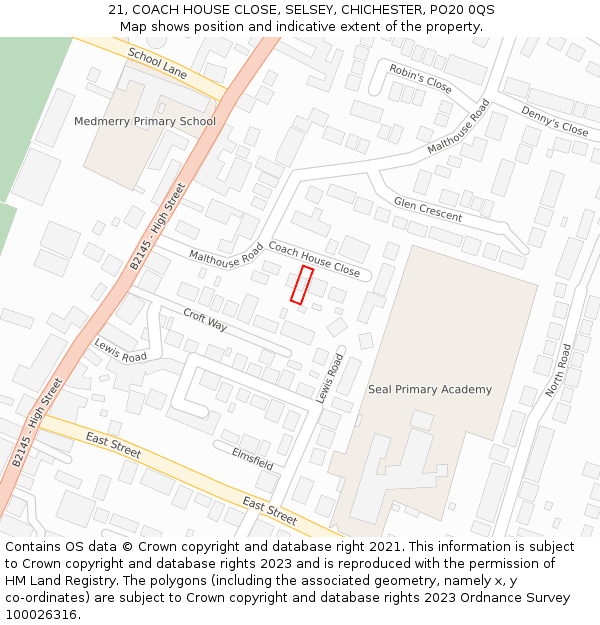 21, COACH HOUSE CLOSE, SELSEY, CHICHESTER, PO20 0QS: Location map and indicative extent of plot