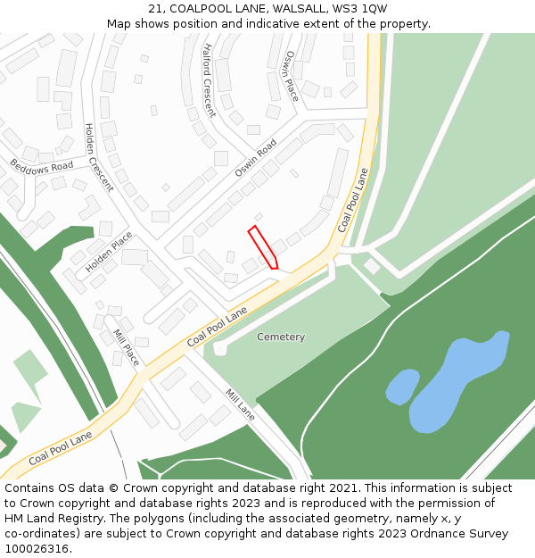 21, COALPOOL LANE, WALSALL, WS3 1QW: Location map and indicative extent of plot