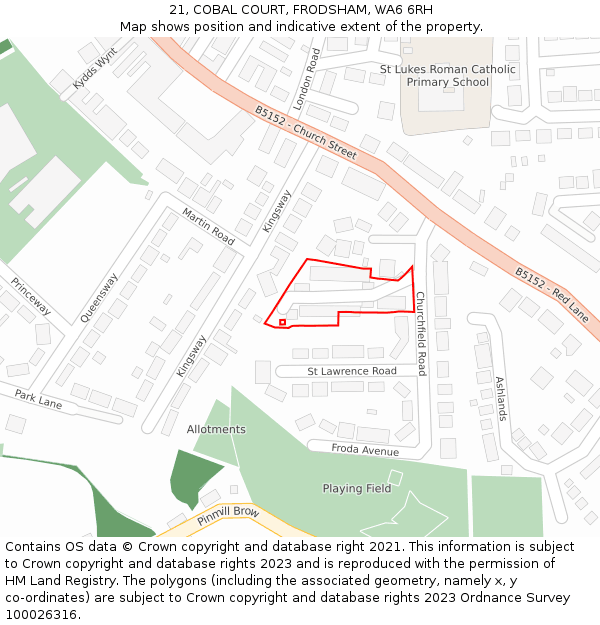 21, COBAL COURT, FRODSHAM, WA6 6RH: Location map and indicative extent of plot