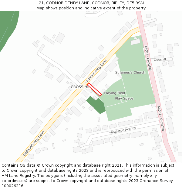 21, CODNOR DENBY LANE, CODNOR, RIPLEY, DE5 9SN: Location map and indicative extent of plot