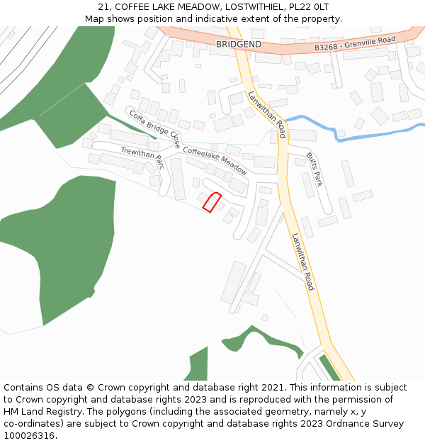 21, COFFEE LAKE MEADOW, LOSTWITHIEL, PL22 0LT: Location map and indicative extent of plot