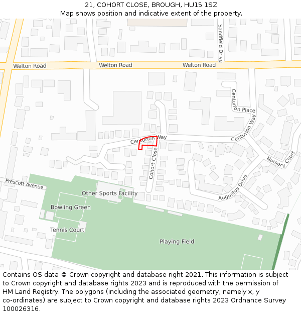 21, COHORT CLOSE, BROUGH, HU15 1SZ: Location map and indicative extent of plot