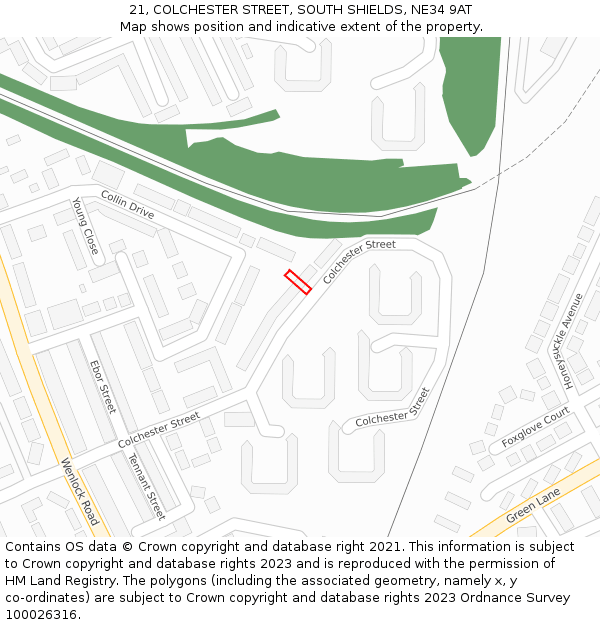 21, COLCHESTER STREET, SOUTH SHIELDS, NE34 9AT: Location map and indicative extent of plot