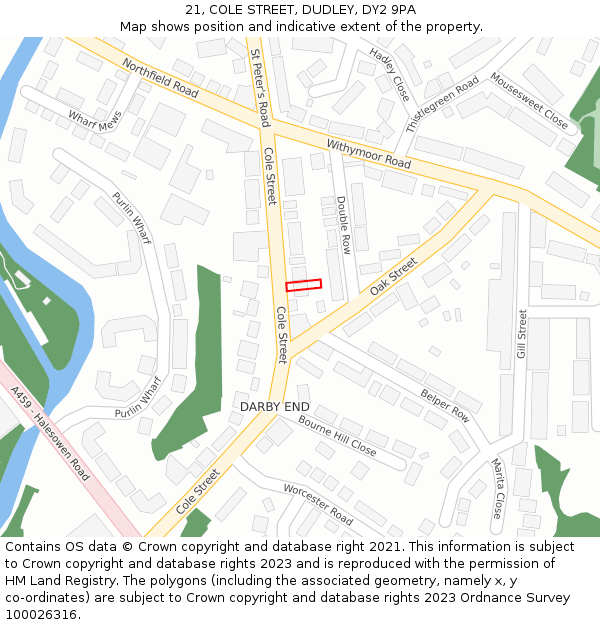 21, COLE STREET, DUDLEY, DY2 9PA: Location map and indicative extent of plot