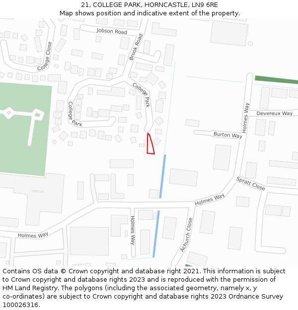 21, COLLEGE PARK, HORNCASTLE, LN9 6RE: Location map and indicative extent of plot