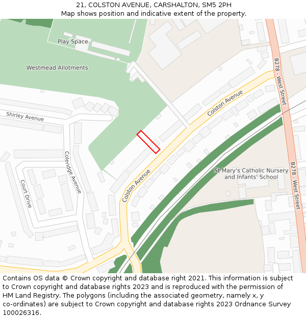 21, COLSTON AVENUE, CARSHALTON, SM5 2PH: Location map and indicative extent of plot