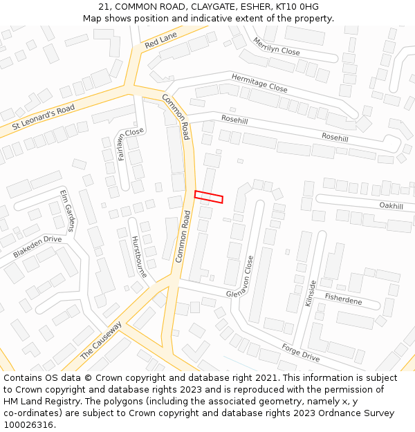 21, COMMON ROAD, CLAYGATE, ESHER, KT10 0HG: Location map and indicative extent of plot