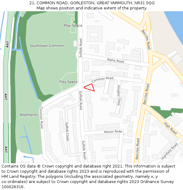 21, COMMON ROAD, GORLESTON, GREAT YARMOUTH, NR31 0QG: Location map and indicative extent of plot