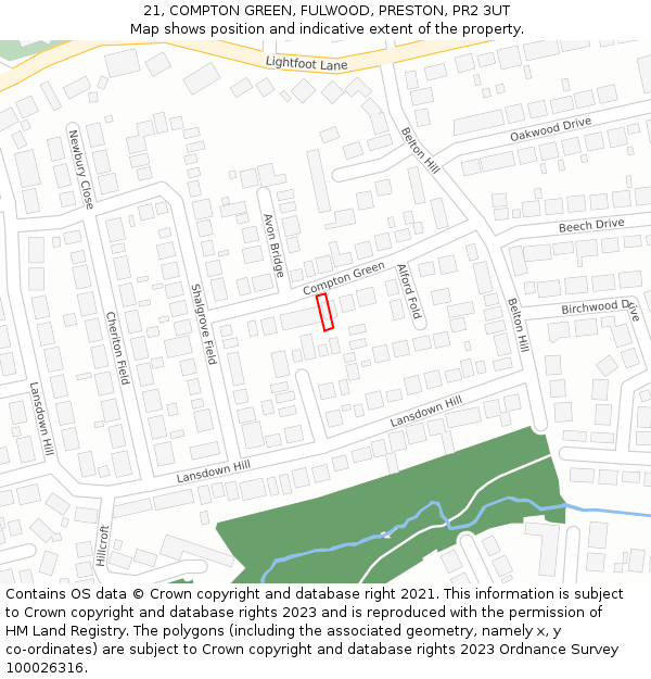 21, COMPTON GREEN, FULWOOD, PRESTON, PR2 3UT: Location map and indicative extent of plot