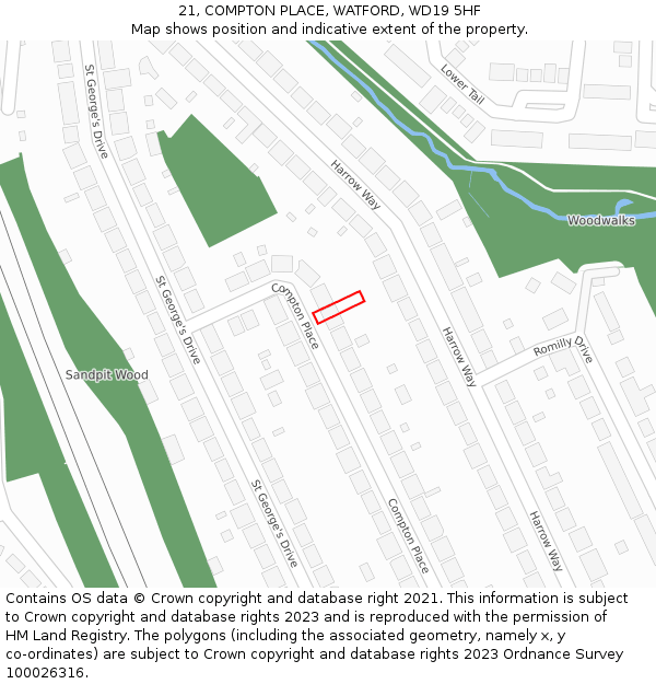 21, COMPTON PLACE, WATFORD, WD19 5HF: Location map and indicative extent of plot