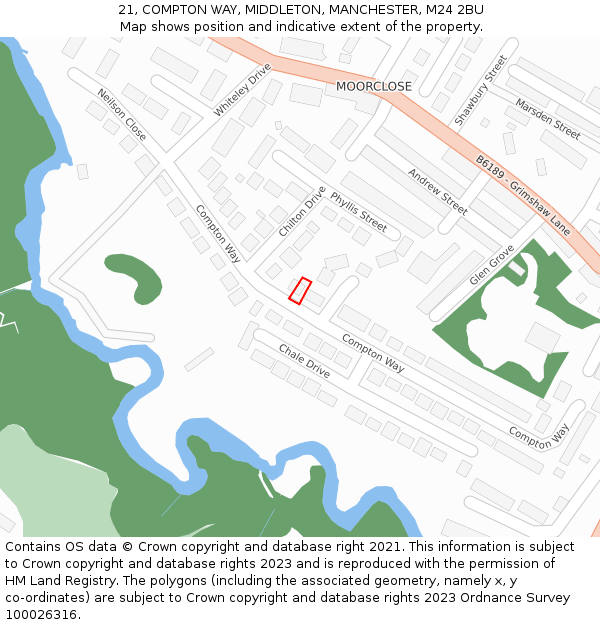 21, COMPTON WAY, MIDDLETON, MANCHESTER, M24 2BU: Location map and indicative extent of plot
