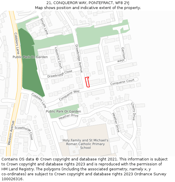 21, CONQUEROR WAY, PONTEFRACT, WF8 2YJ: Location map and indicative extent of plot