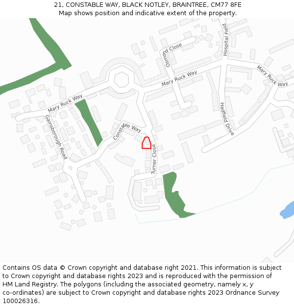 21, CONSTABLE WAY, BLACK NOTLEY, BRAINTREE, CM77 8FE: Location map and indicative extent of plot