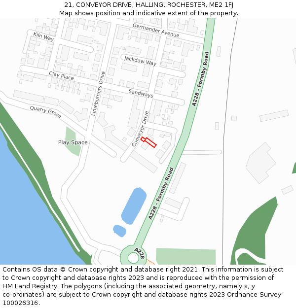 21, CONVEYOR DRIVE, HALLING, ROCHESTER, ME2 1FJ: Location map and indicative extent of plot