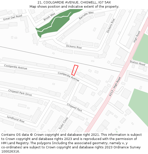 21, COOLGARDIE AVENUE, CHIGWELL, IG7 5AX: Location map and indicative extent of plot