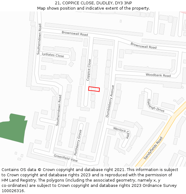 21, COPPICE CLOSE, DUDLEY, DY3 3NP: Location map and indicative extent of plot