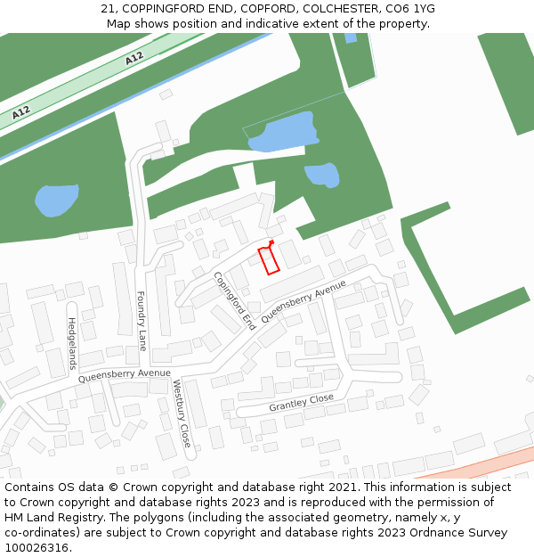 21, COPPINGFORD END, COPFORD, COLCHESTER, CO6 1YG: Location map and indicative extent of plot