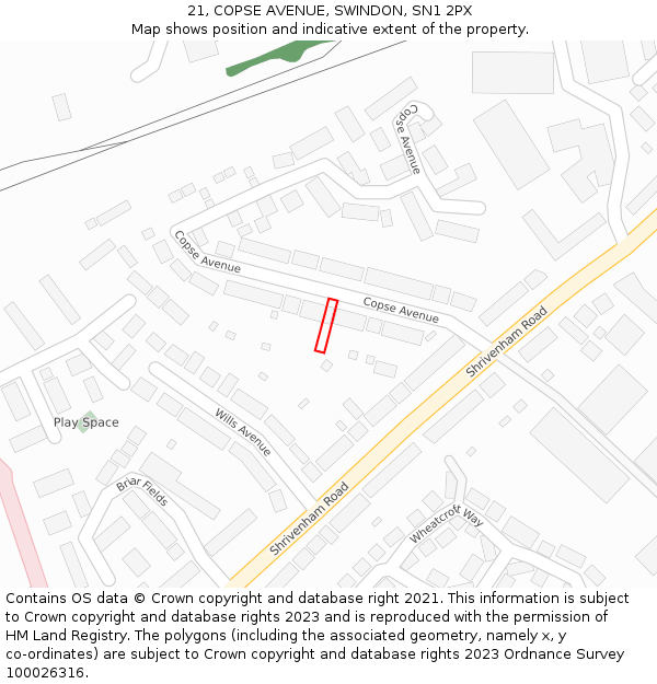 21, COPSE AVENUE, SWINDON, SN1 2PX: Location map and indicative extent of plot