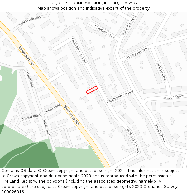 21, COPTHORNE AVENUE, ILFORD, IG6 2SG: Location map and indicative extent of plot