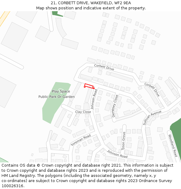 21, CORBETT DRIVE, WAKEFIELD, WF2 9EA: Location map and indicative extent of plot