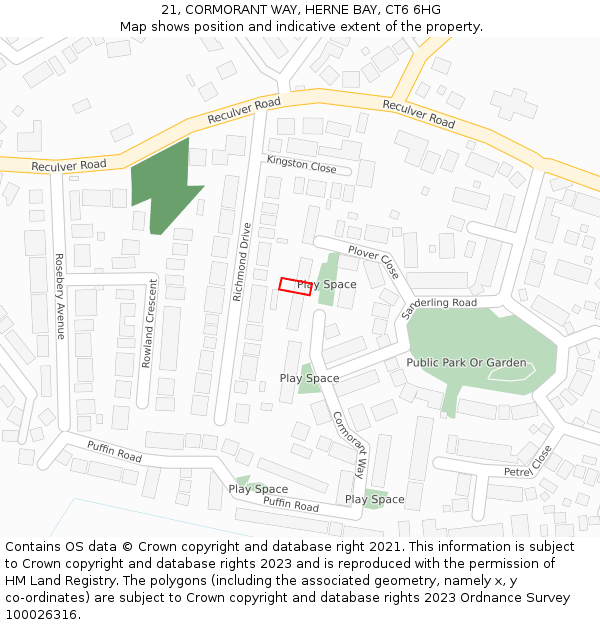 21, CORMORANT WAY, HERNE BAY, CT6 6HG: Location map and indicative extent of plot