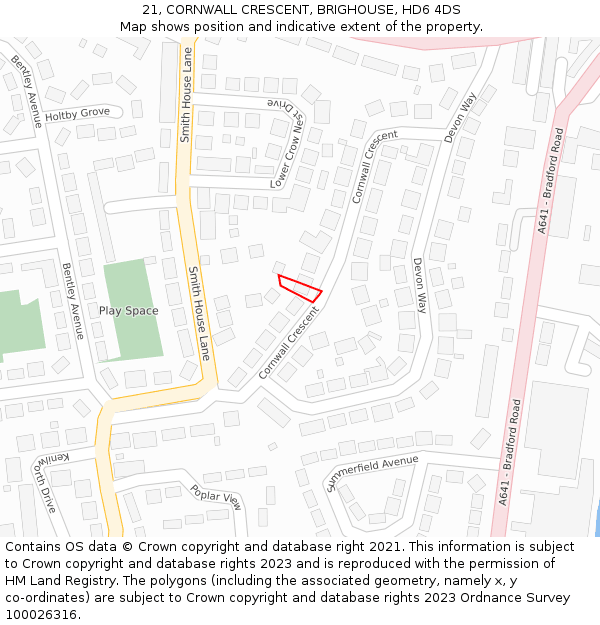 21, CORNWALL CRESCENT, BRIGHOUSE, HD6 4DS: Location map and indicative extent of plot