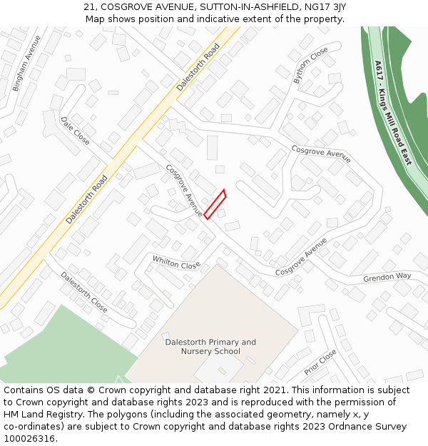 21, COSGROVE AVENUE, SUTTON-IN-ASHFIELD, NG17 3JY: Location map and indicative extent of plot